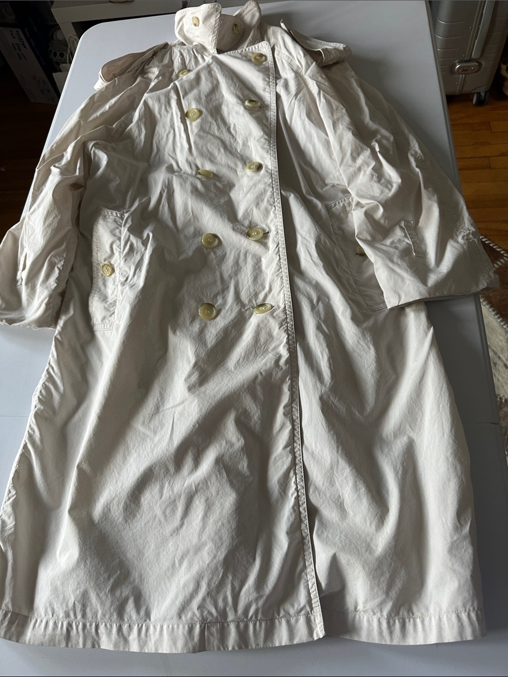 Burberry Vintage Label Trench Coat in Beige Nova Check with Black & Red Accents